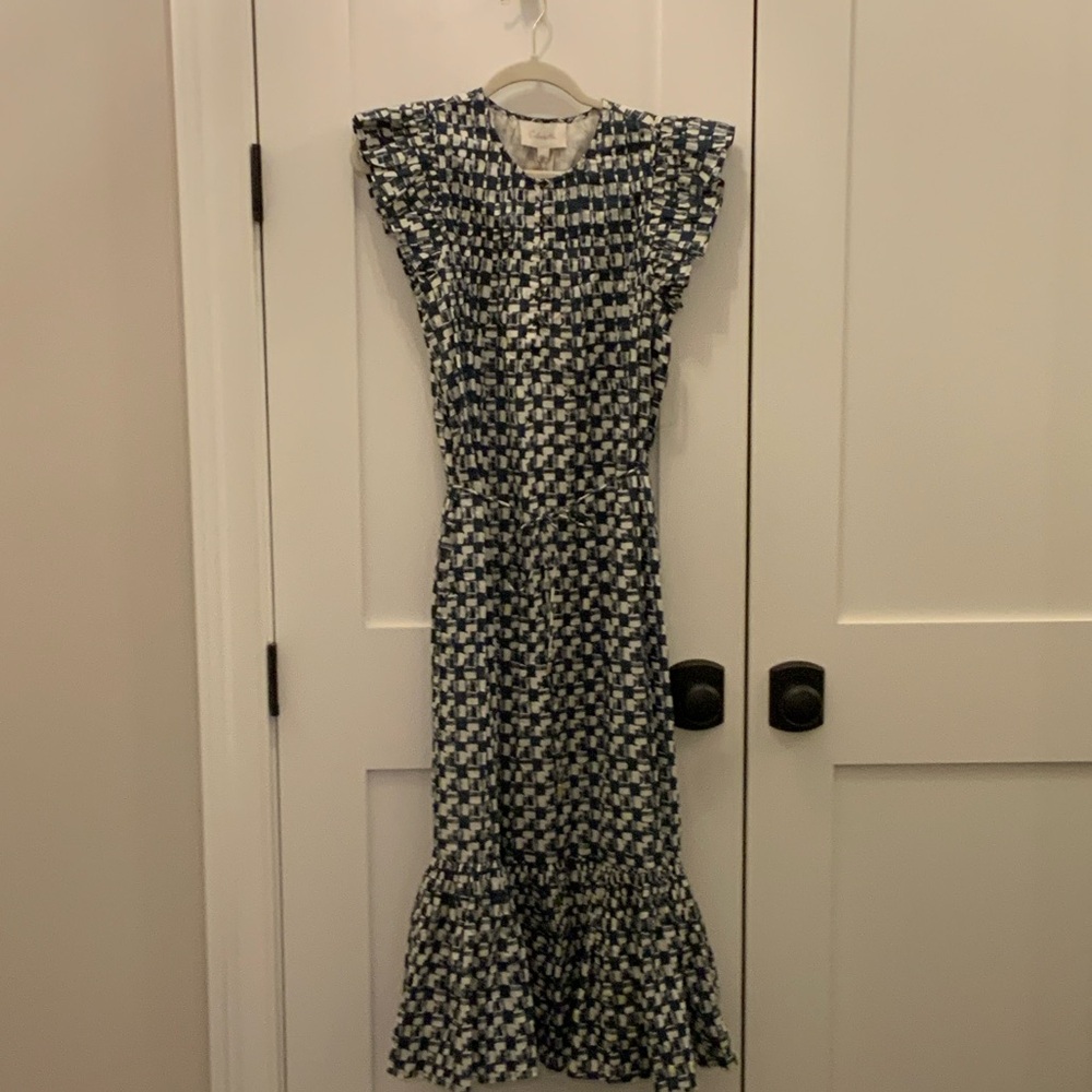 Cleobella Makenna Midi Dress Biarritz Blue and White Pattern Size Small NEW